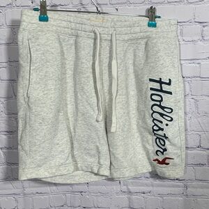 Hollister Mens Y2K Sweatshorts Gray L 90s Casual Athleisure Spellout Loungewear
